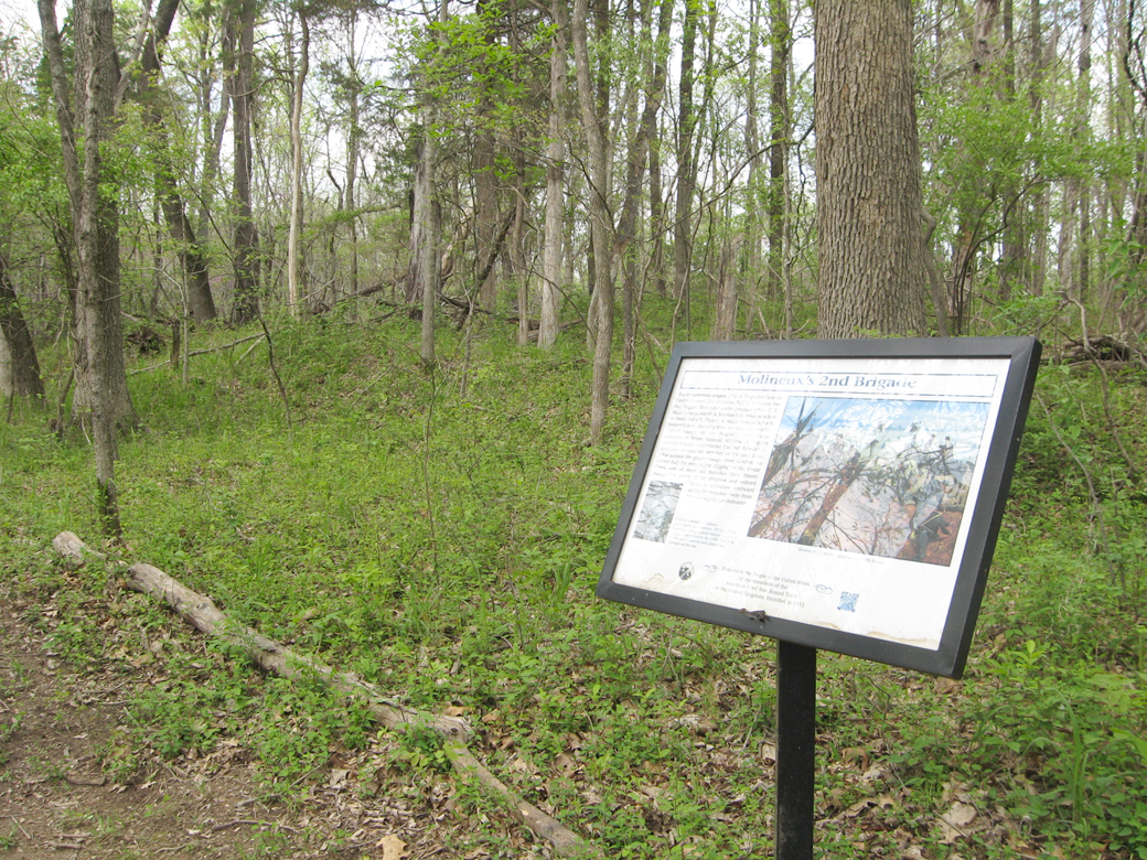 The "Molineux's 2nd Brigade" wayside marker on the Cedar Creek battlefield