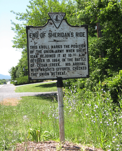 End of Sheridan's Ride Virginia historical marker on the Cedar Creek battlefield