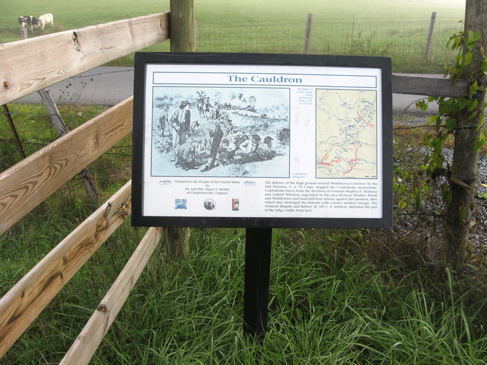 "The Cauldron" wayside marker on the Cedar Creek battlefield