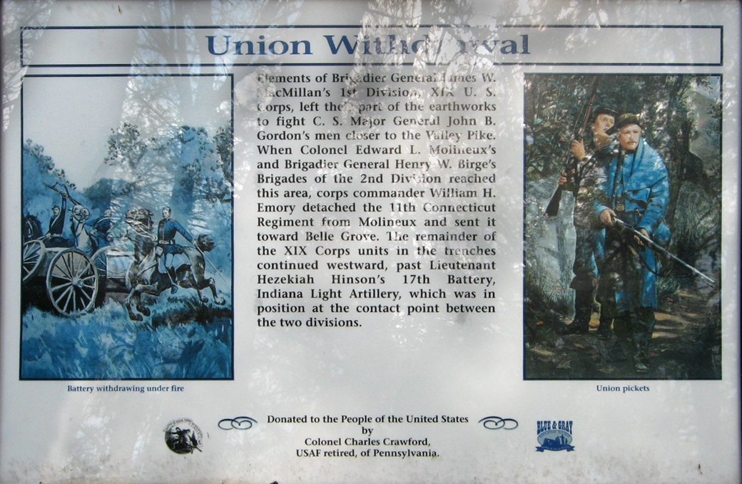 Union withdrawal wayside marker on the Cedar creek, Virginia battlefield