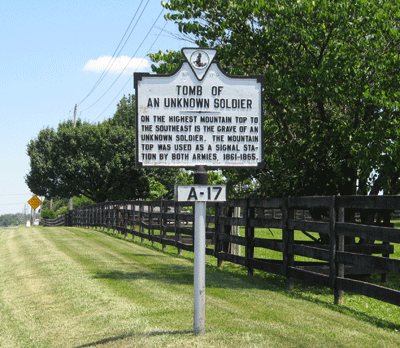 Tomb of an Unknown Soldier Virginia historical marker in Middletown, Virginia