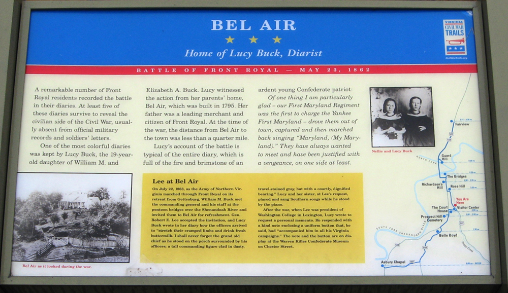 The "Bel Air" Civil War Trails wayside marker in Front Royal, Virginia