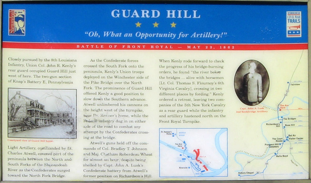 Closeup of the Guard Hill wayside marker at Front Royal, Virginia