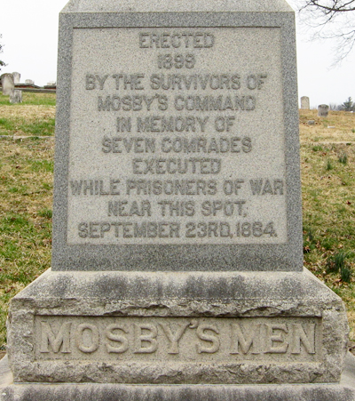The Monument to Mosby's Men is in Prospect Hill Cemetery on the southwest side of Front Royal, Virginia.