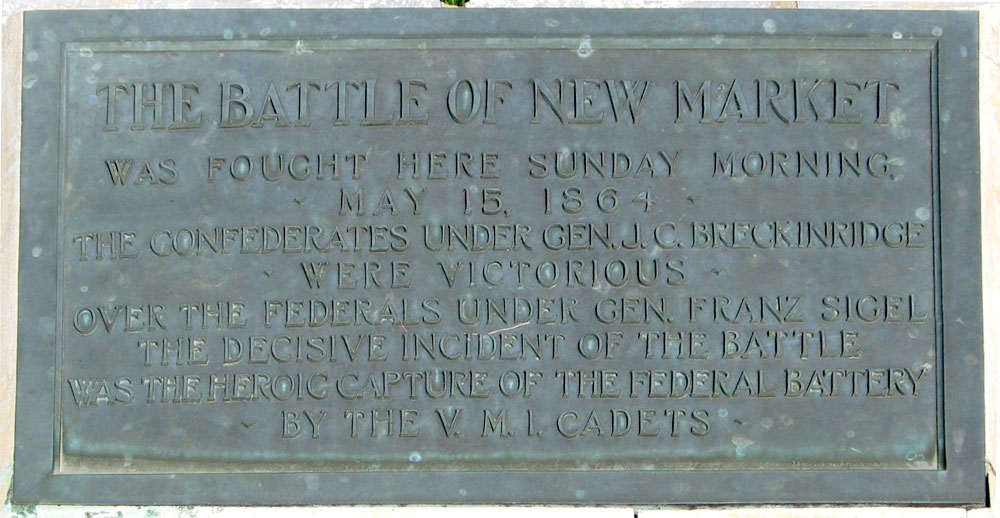 Closeup of the tablet from the Battle of New Market monument by the Battlefield Markers Association