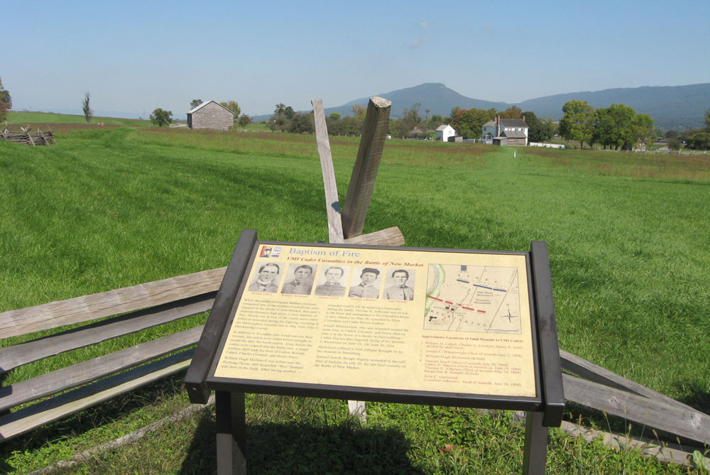 Baptism of Fire wayside marker on the New Market, Virginia battlefield