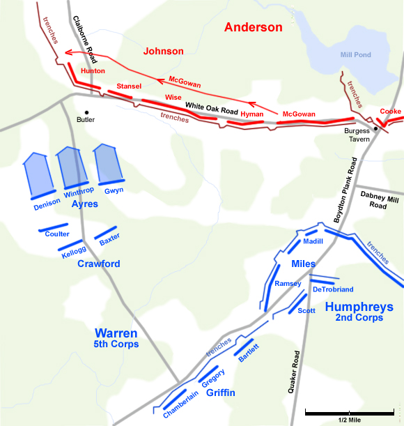 White Oak Road battle map- Union Advance