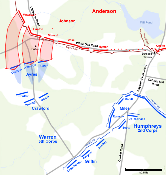 White Oak Road battle map- Confederate Counterattack