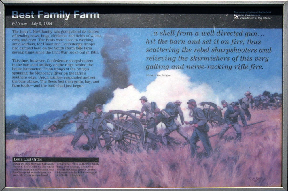 The ‘Best Family Farm’ wayside marker on the Monocacy battlefield