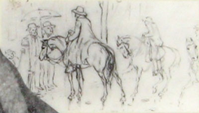 Drawing from the "Confederates Invade" marker of Jubal Early demanding a ransom from the citizens of Frederick.