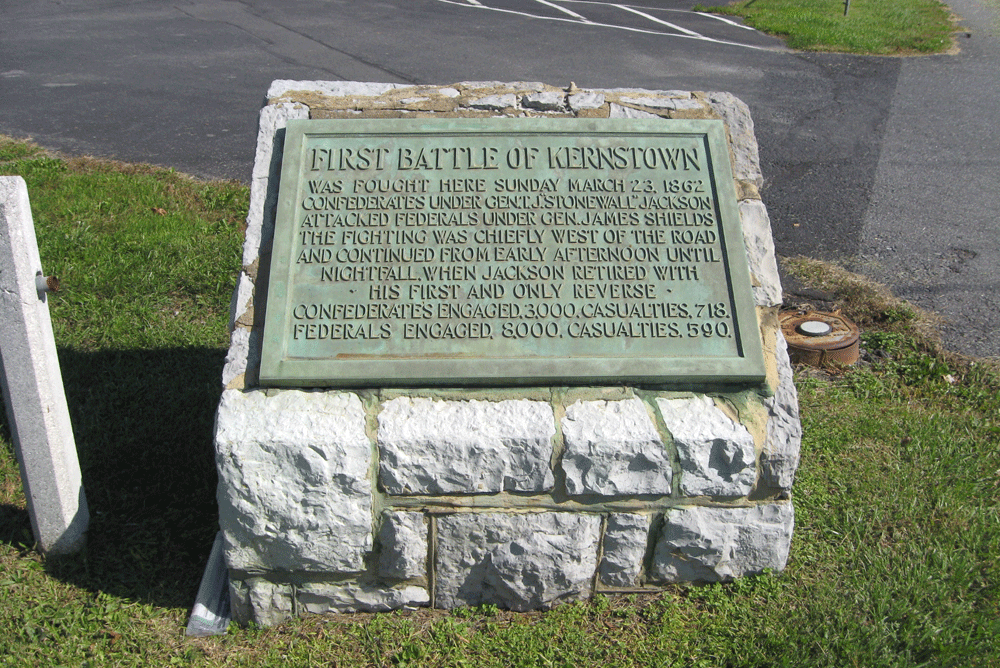 The First Battle of Kernstown BMA historical marker outside Winchester, Virginia