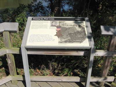 "Fleeing for Their Lives" wayside marker on the Monocacy battlefield outside Frederick, Maryland