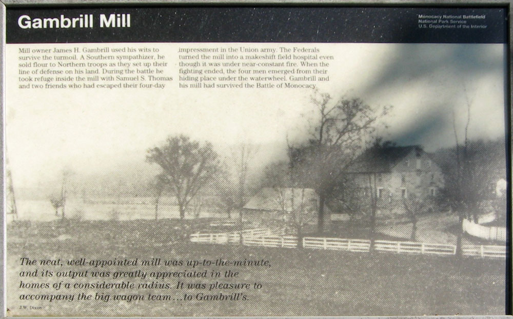 The Gambrill Mill wayside marker on the Monocacy battlefield