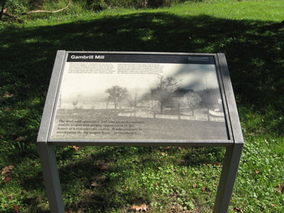 The Gambrill Mill wayside marker on the Monocacy battlefield