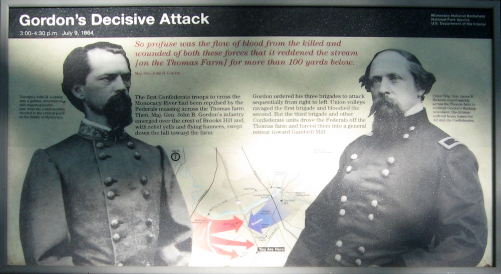 The "Gordon’s Decisive Attack" wayside marker on the monocacy battlefield outside Frederick, Maryland