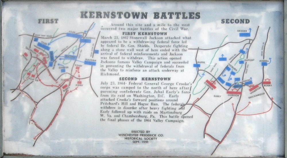 The Kernstown Battles historical marker outside Winchester, Virginia