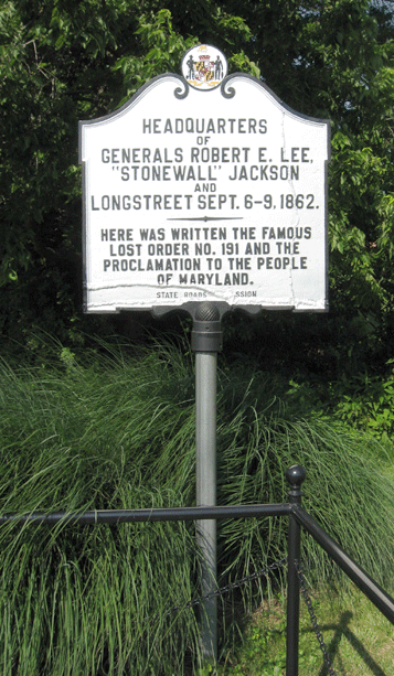 The Lee Headquarters Maryland historical marker
