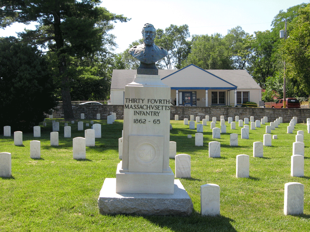 monument to the 34th Massachusetts Infantry Regiment in Winchester National Cemetery in Winchester, Virginia