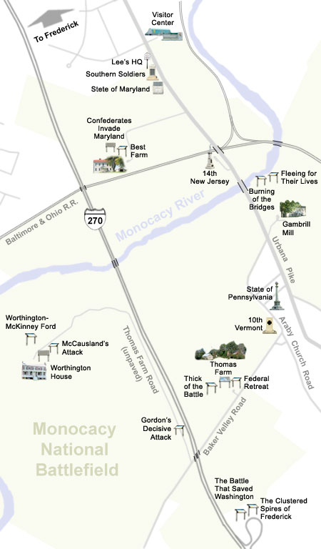Map of the Monocacy Battlefield Park outside of Frederick, Maryland