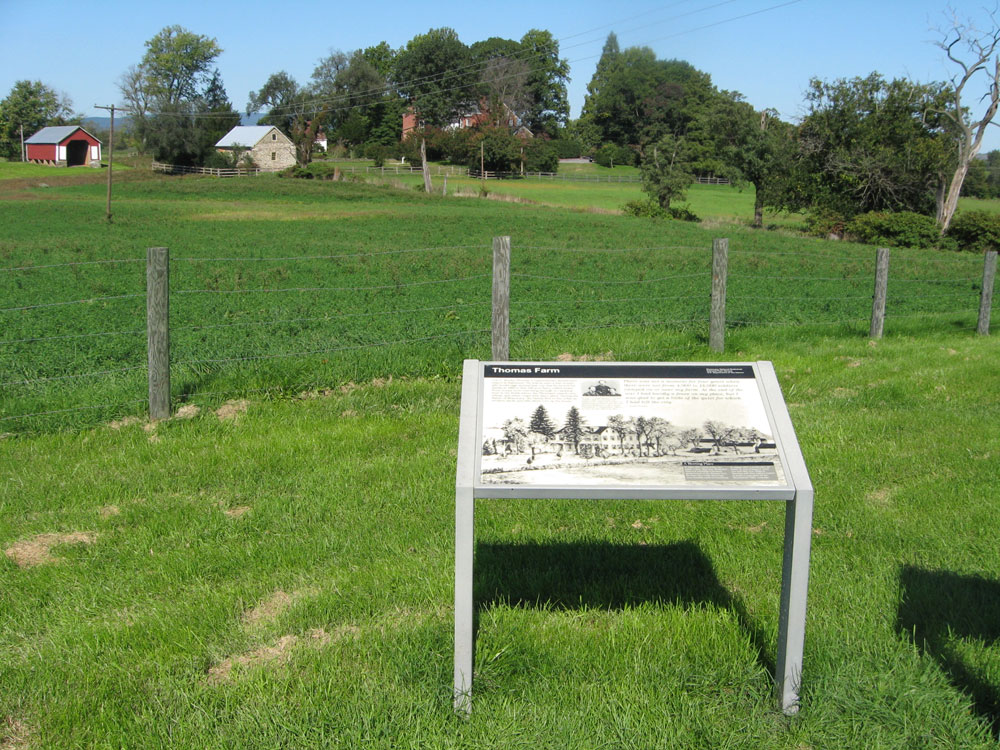 The Thomas Farm and its wayside marker on the Monocacy battlefield outside Frederick, Maryland
