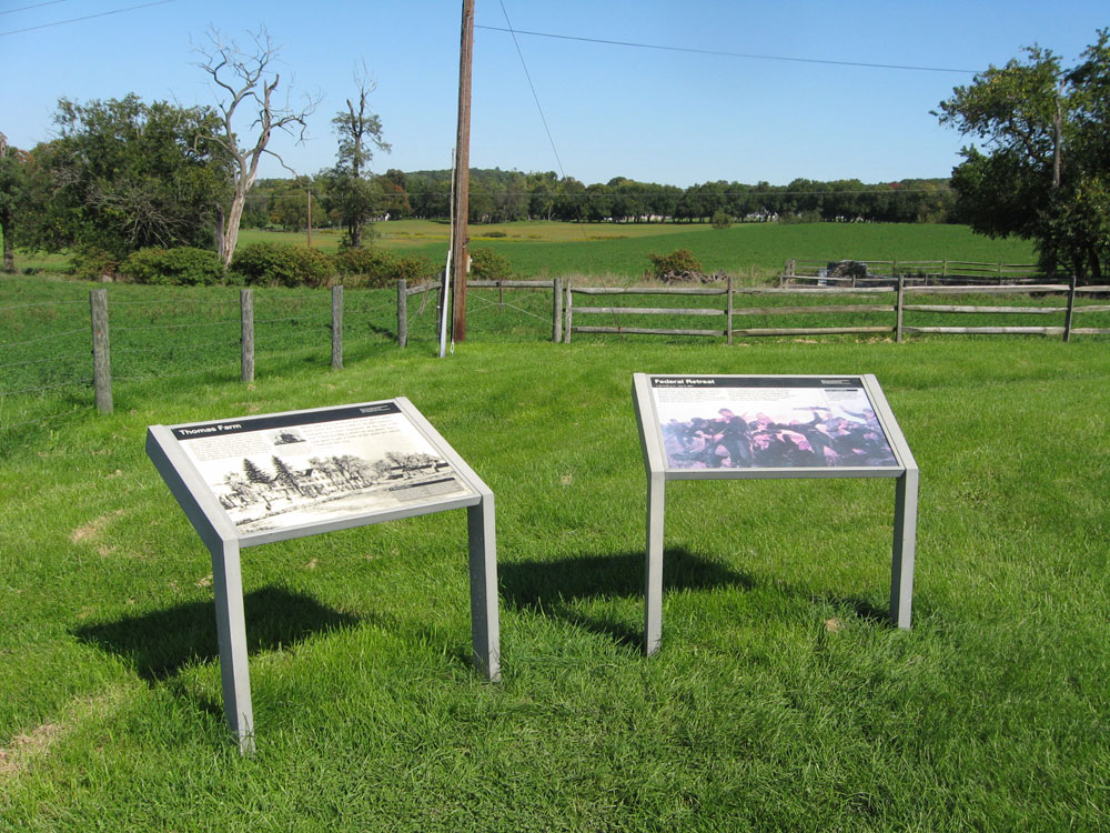 The "Federal Retreat" wayside marker on the monocacy battlefield outside Frederick, Maryland