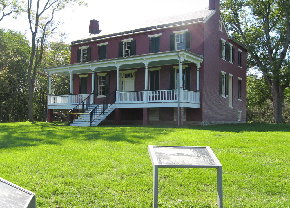 The Worthington House and its wayside maker on the Monocacy battlefield outside Frederick, Maryland