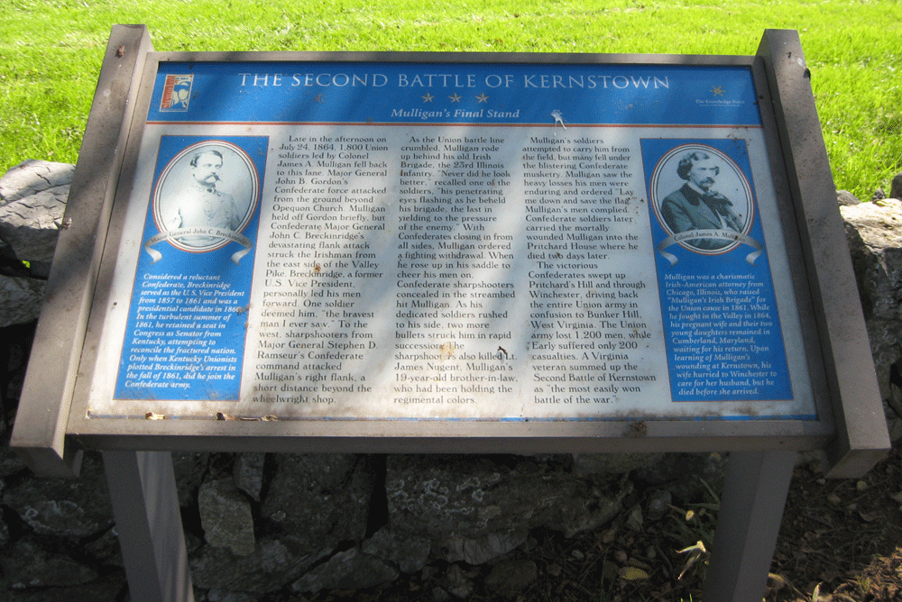 The Mulligan's Final Stand wayside marker on the Kernstown battlefield near Winchester, Virginia