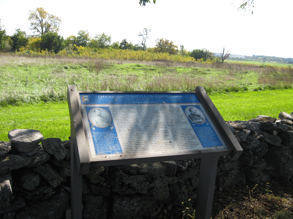 The Mulligan's Final Stand wayside marker on the Kernstown battlefield near Winchester, Virginia