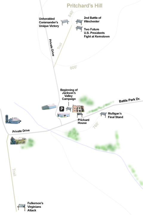 Map of the Pritchard's Hill area of the Kernstown battlefield outside winchester, Virginia