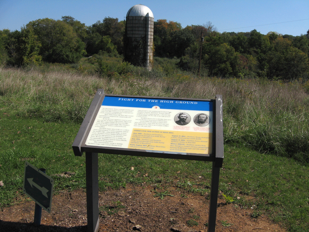 The Fight for the High Ground wayside marker is the third stop on the self-guiding tour of the First Kernstown battlefield at Rose Hill.