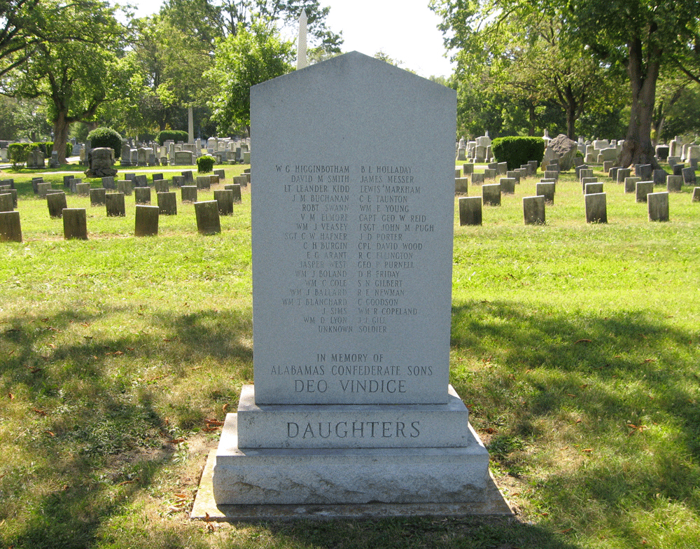 The State of Alabama is in Stonewall Confederate Cemetery, part of Mount Hebron Cemetery in Winchester, Virginia.