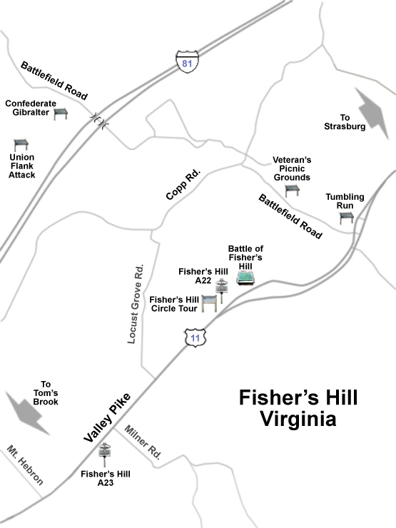 Map of the Fisher's Hill battlefield outside Strasburg, Virginia