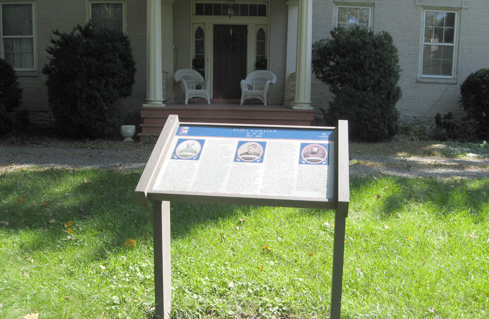 The "Fort Collier 1861-1864" wayside marker is at the Fort Collier Civil War Center on the north side of Winchester, Virginia.
