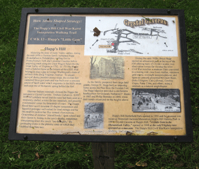 The Hupp's "Little Gem" trail marker CWK-13 is one of several along the walking trail at the Hupp's Hill Civil War Parknorth of Strasburg, Virginia.