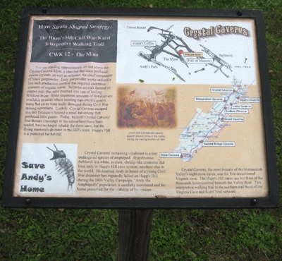 The Mine trail marker CWK-12 is one of several along the walking trail at the Hupp's Hill Civil War Park north of Strasburg, Virginia.
