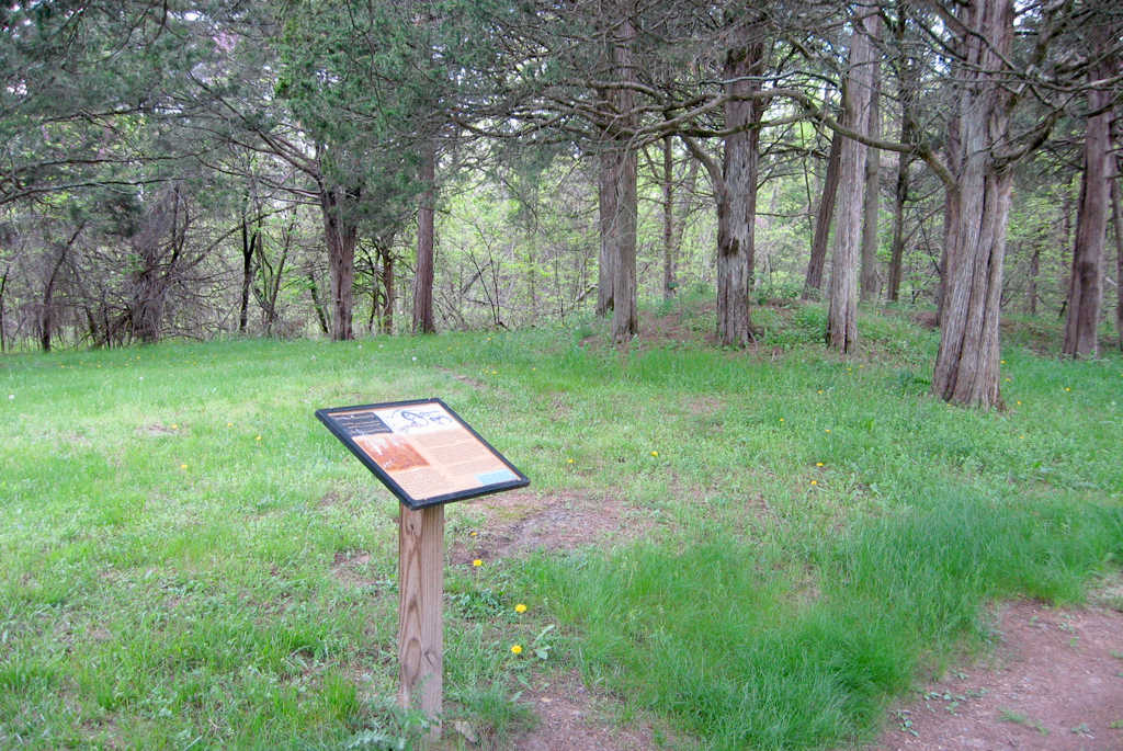 The "A Natural Bombproof" marker on Hupp's Hill is one of several along the Hupp's Hill CIvil War/Karst interpretive walking trail at the Hupp's Hill Civil War Park north of Strasburg, Virginia.