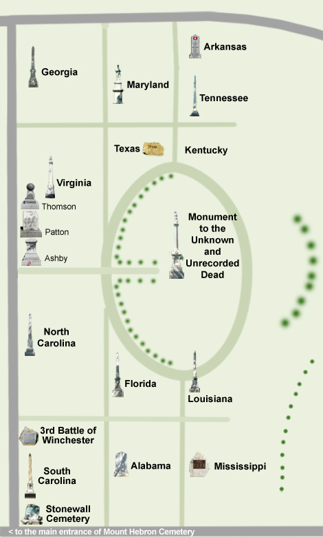 Map of Stonewall Confederate Cemetery in Winchester, Virginia