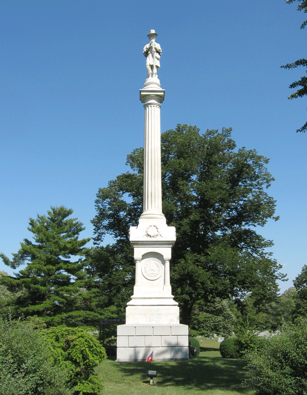 The Monument to the Unknown and Unrecorded Dead stands at the center of the Stonewall Confederate Cemetery, part of in Mount Hebron Cemetery in Winchester, Virginia.
