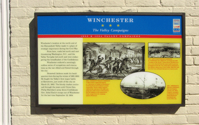 The "Winchester - The Valley Campaigns" wayside marker is in downtown Winchester, Virginia.