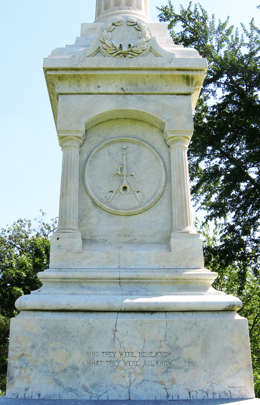 The Monument to the Unknown and Unrecorded Dead stands at the center of the Stonewall Confederate Cemetery, part of in Mount Hebron Cemetery in Winchester, Virginia.