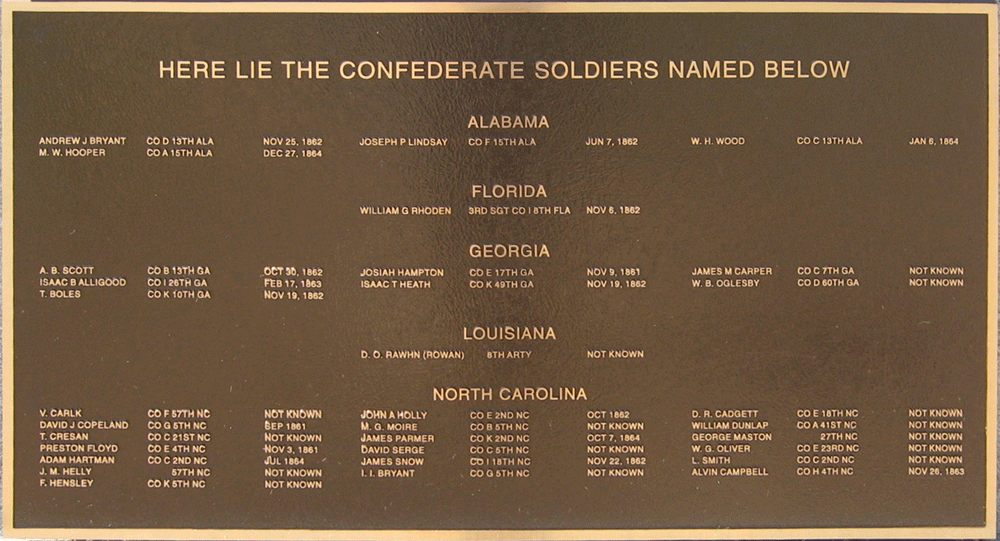Tablet from the Confederate Hospital Monument is in Our Soldiers' Cemetery in Mount Jackson, Virginia.