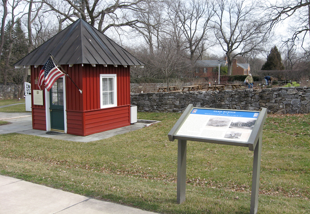 The Glen Burnie wayside marker is in the parking lot for the Museum of the Shenandoah Valley, off Amherst Street on the west side of Winchester, Virginia.