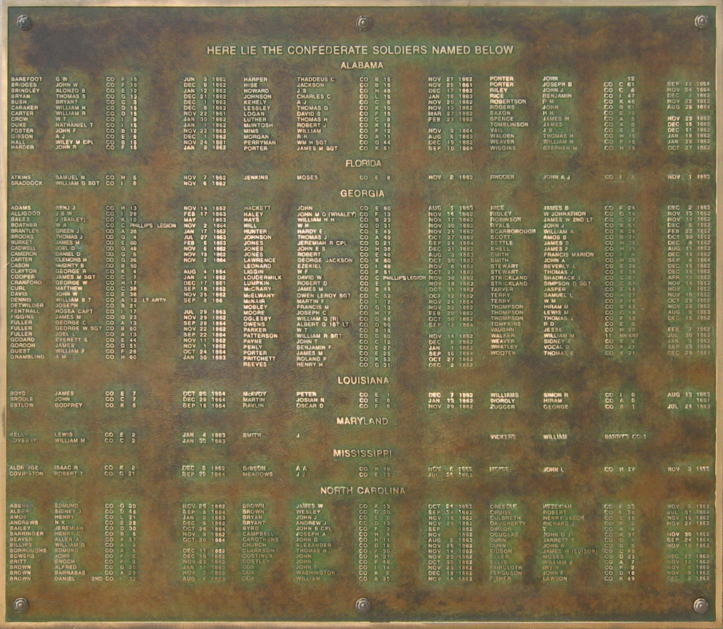 Tablet from the Confederate Hospital Monument is in Our Soldiers' Cemetery in Mount Jackson, Virginia.