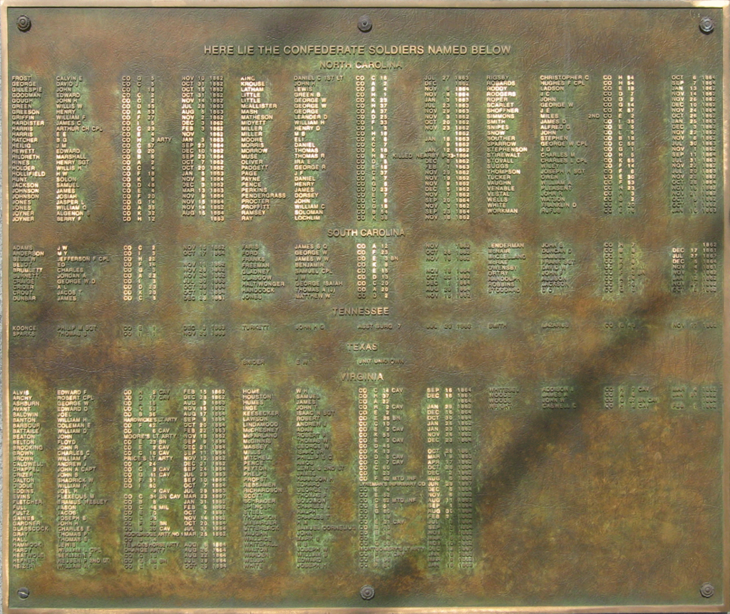 Tablet from the Confederate Hospital Monument is in Our Soldiers' Cemetery in Mount Jackson, Virginia.