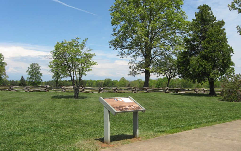 The "A Strategic Delay" wayside marker in Appomattox Court House National Historical Park.