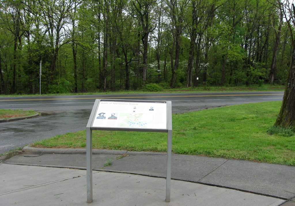 The Battle of Appomattox Station wayside marker in Appomattox, Virginia