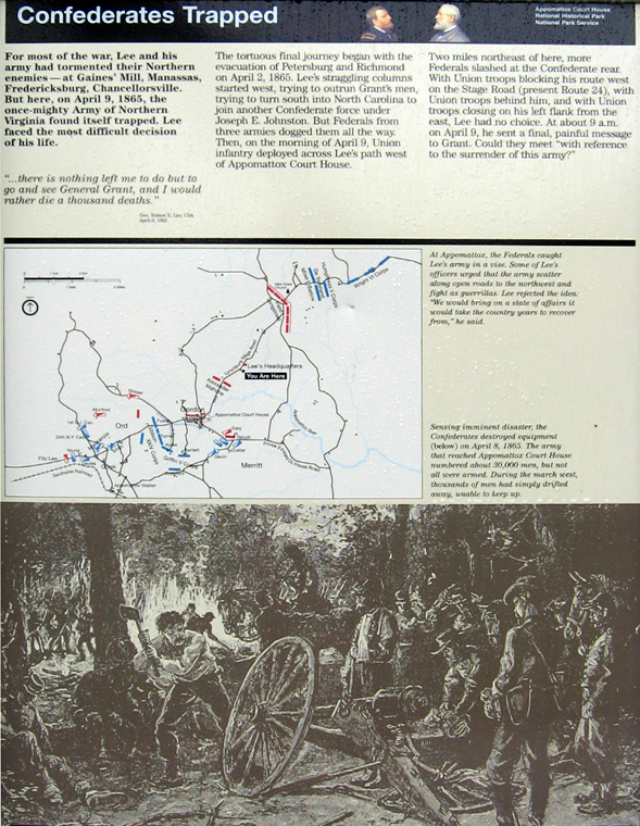 The Confederates Trapped orientation marker in the Appomattox Court House National Historical Park