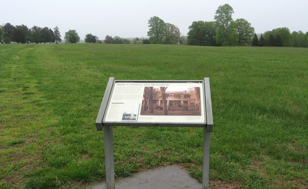 Raine monument and Cemetery wayside marker at Appomattox Court House National Historical Park