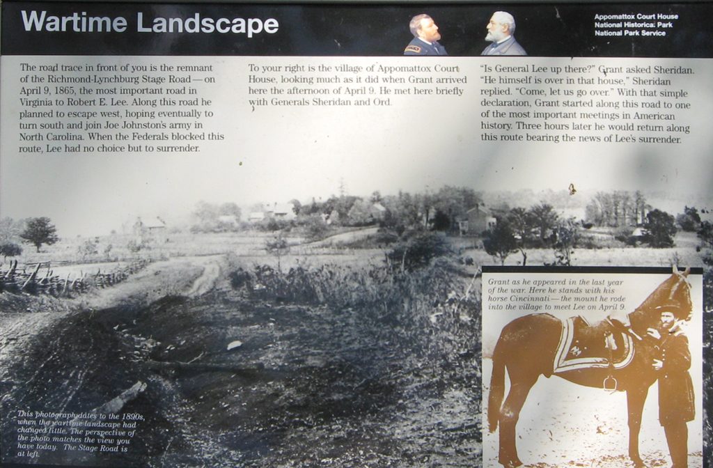 Wartime Landscape wayside marker at Appomattox Court House National Historical Park
