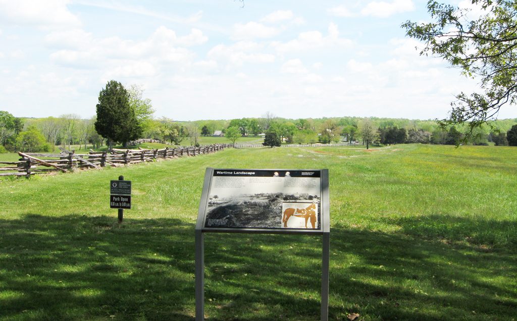 Wartime Landscape wayside marker at Appomattox Court House National Historical Park
